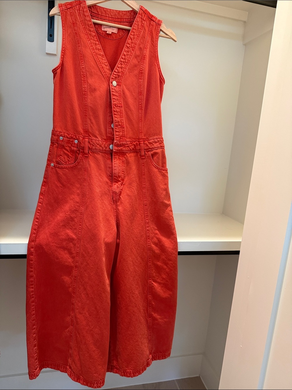 Universal Thread Red Denim Sleeveless Wide-Leg Overalls